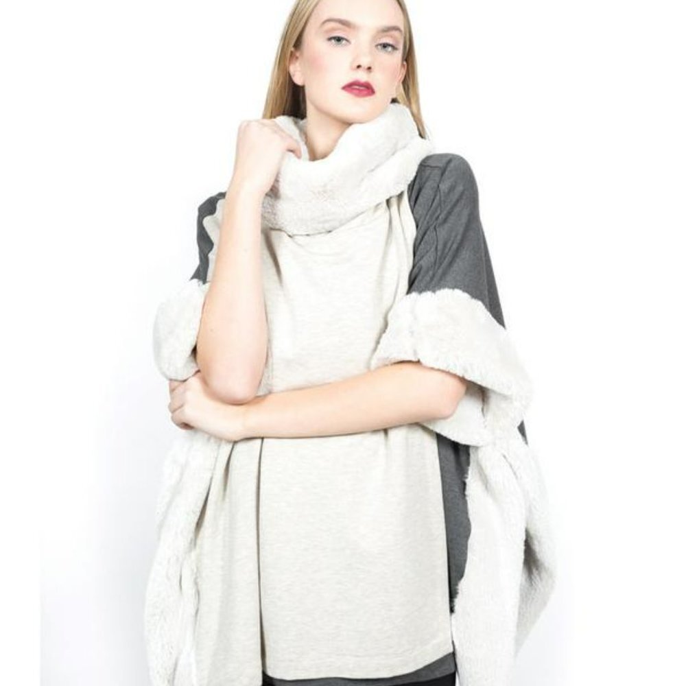 Elegant Gray and Cream Women's Poncho